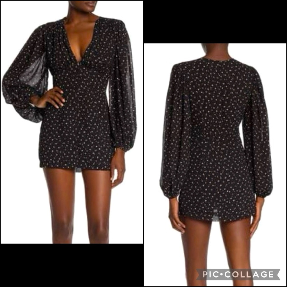 Wild Honey Gold Metallic Polka-Dot Balloon Sleeve Cocktail Party Dress - Picture 2 of 7